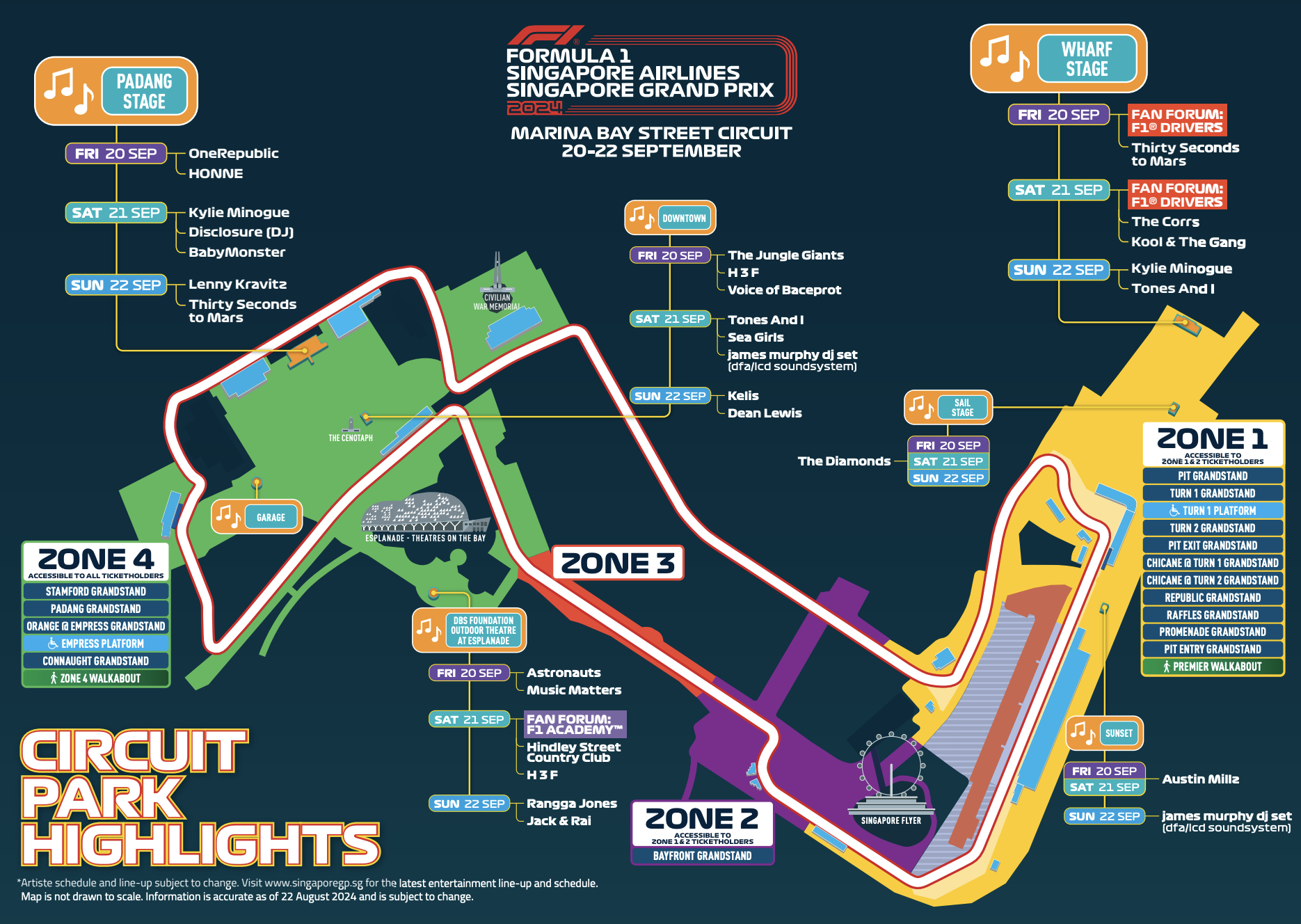 ผัง Line-up คอนเสิร์ตในงาน F1 ที่ Singapore GP