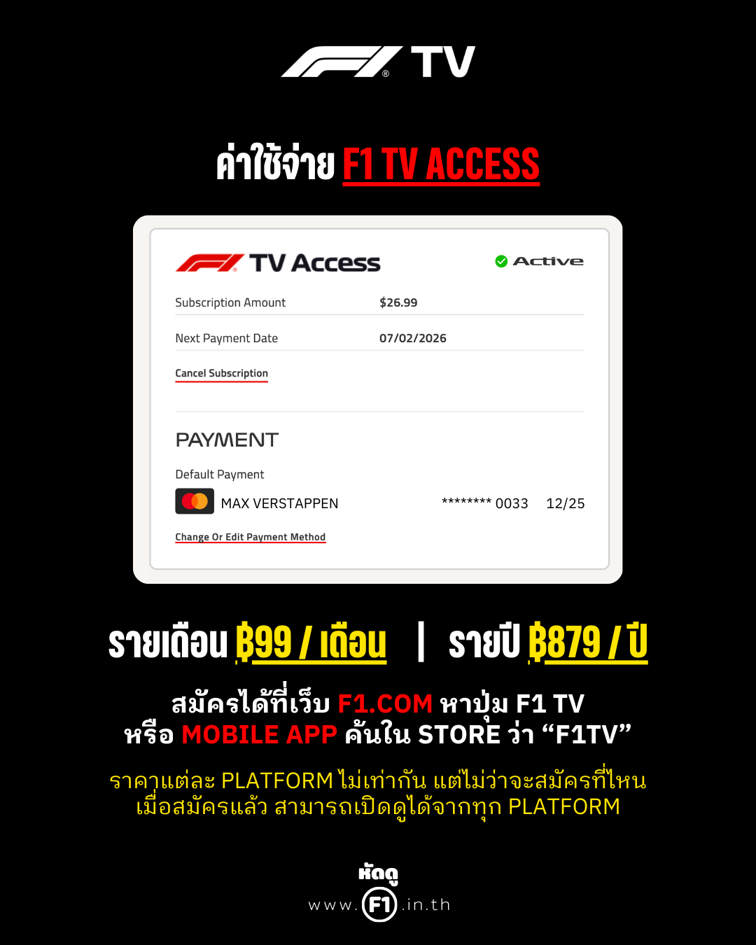 แนะนำช่องทางดู F1 TV และราคา